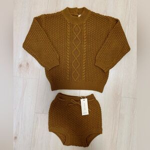 New Quincy Mae Cable Knit Sweater and Bloomer in Walnut 2-3Y